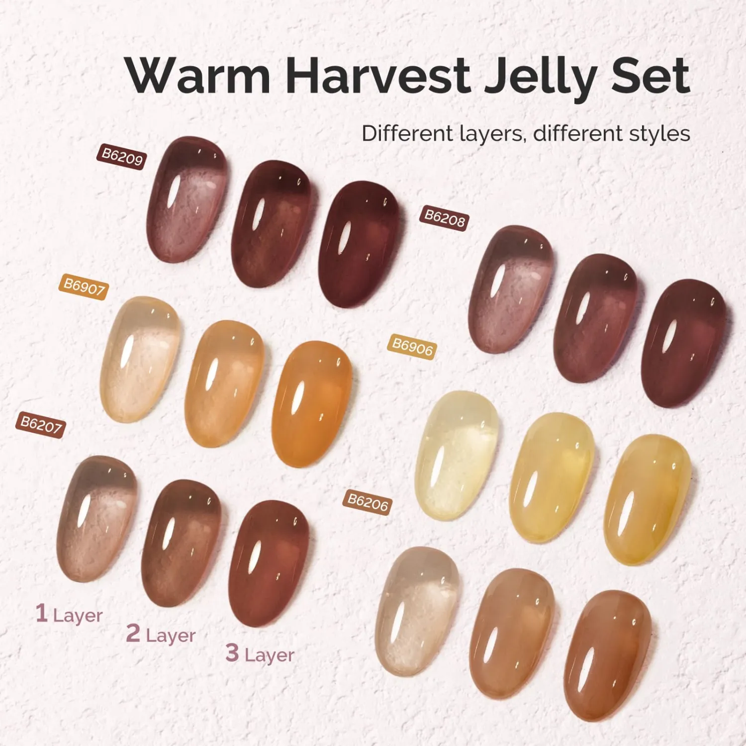 MelodySusie Jelly Gel Nail Polish Set,6 Transparent Colors,Milky or Jelly Texture,Warm Harvest Colors Soak Off UV LED Light Cure or Salon Manicure and Nail Art DIY at Home 15ML 0.3Fl Oz