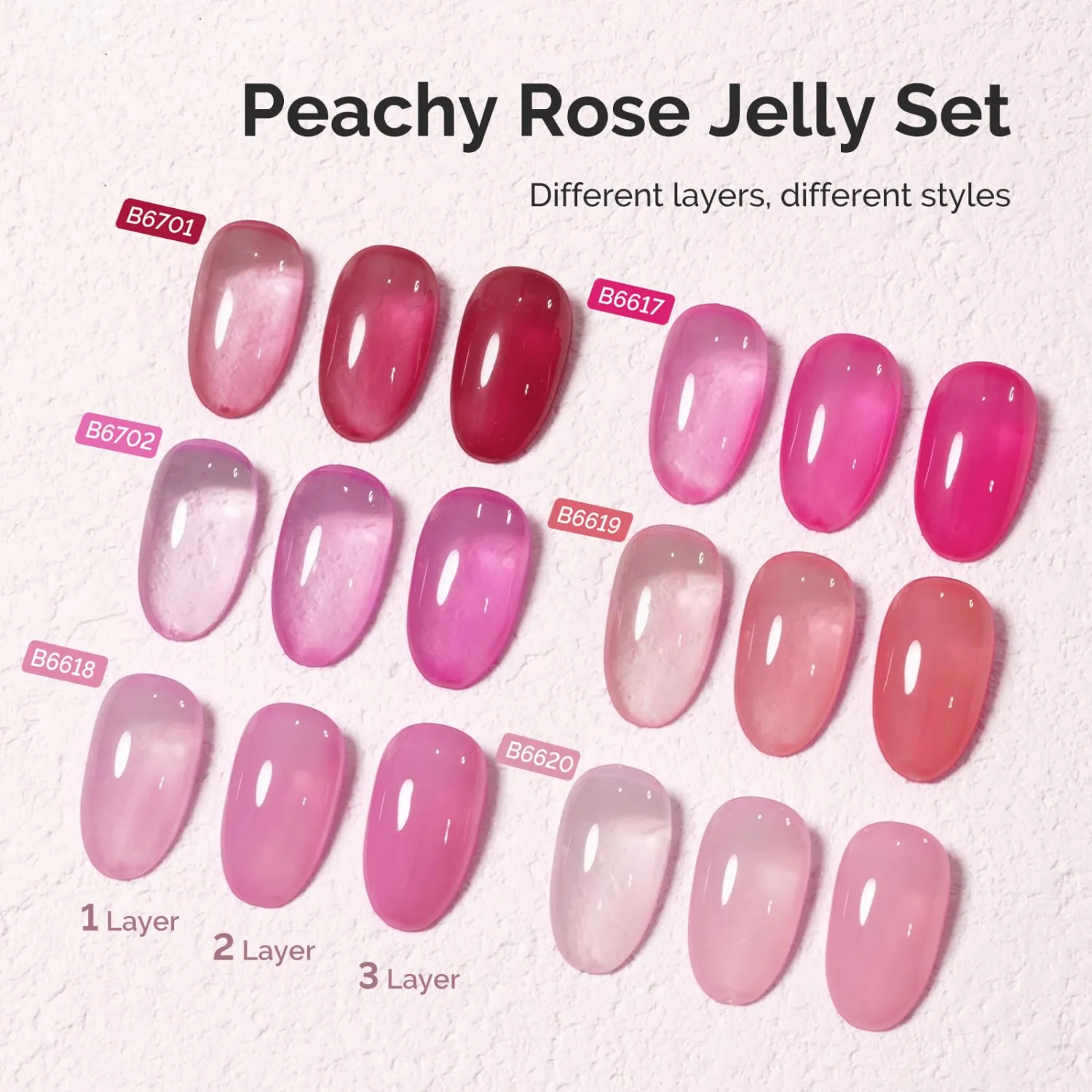 MelodySusie Jelly Gel Nail Polish Set,6 Transparent Colors,Milky or Jelly Texture,Romantic and Lovely Pink Colors Soak Off UV LED Light Cure or Salon Manicure and Nail Art DIY at Home