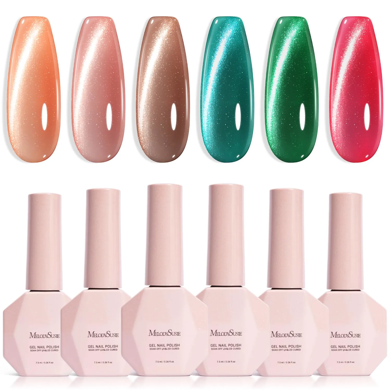 MelodySusie Velvet Gem Red Green Cat Eye Set Cat Eye Gel Nail Polish Set 6 Pcs, 0.26 Fl Oz Glitter Holographic Magnetic Nail Polish with Magnet, UV Nail Polish for Nail Art Manicure Salon DIY at Home