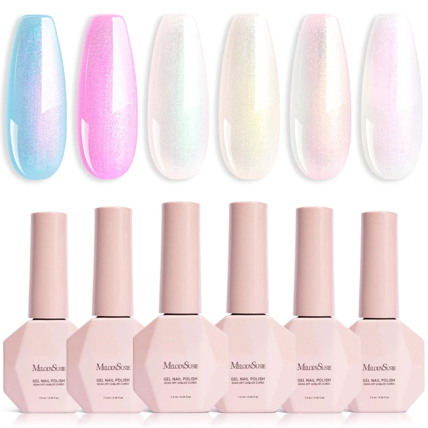 MelodySusie 7.5ML Glitter Gel Nail Polish Set, 6 Colors Aurora White Sparkle Gel Polish Kit Aurora Blue Pink Shimmer Gel Polish Gifts for Women Nail Art Manicure Salon DIY Nail Design at Home