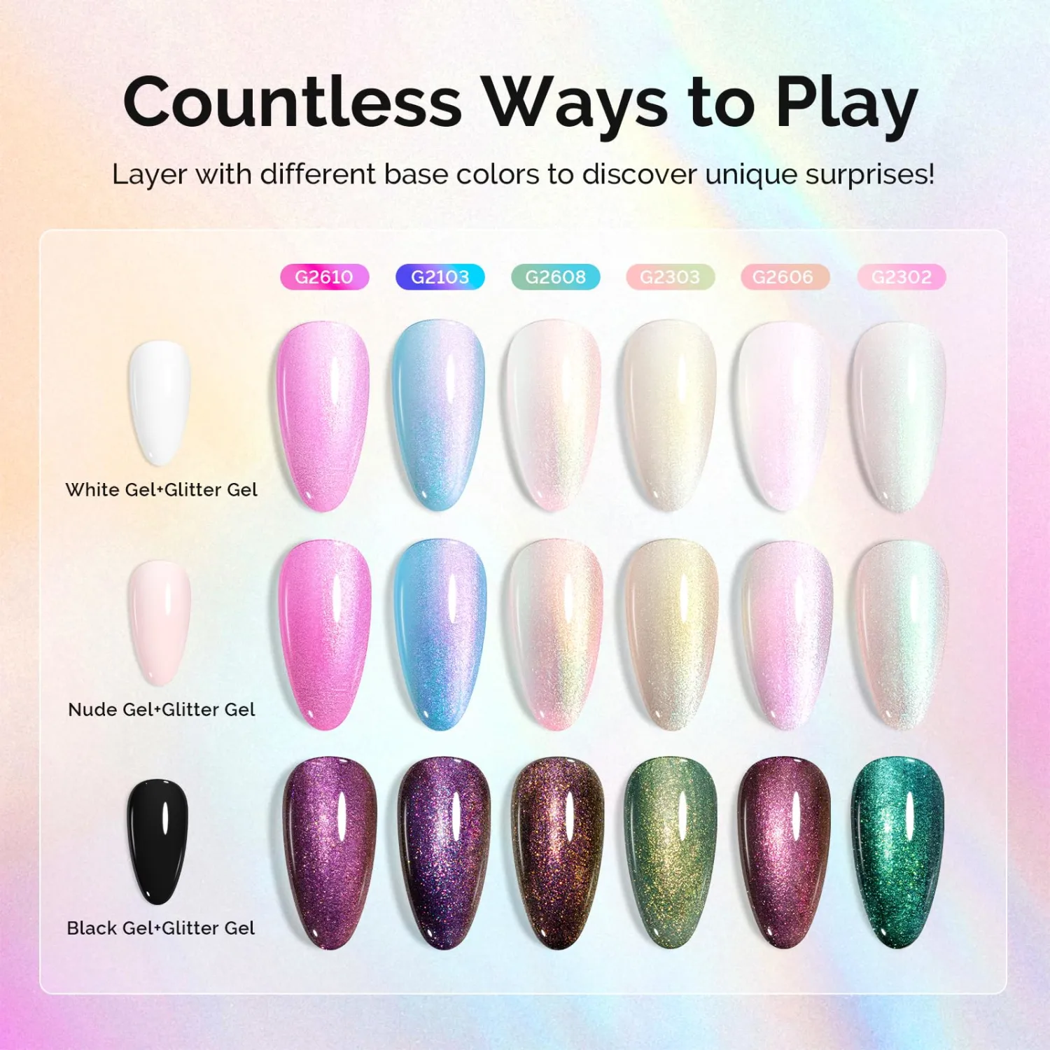 MelodySusie 7.5ML Glitter Gel Nail Polish Set, 6 Colors Aurora White Sparkle Gel Polish Kit Aurora Blue Pink Shimmer Gel Polish Gifts for Women Nail Art Manicure Salon DIY Nail Design at Home