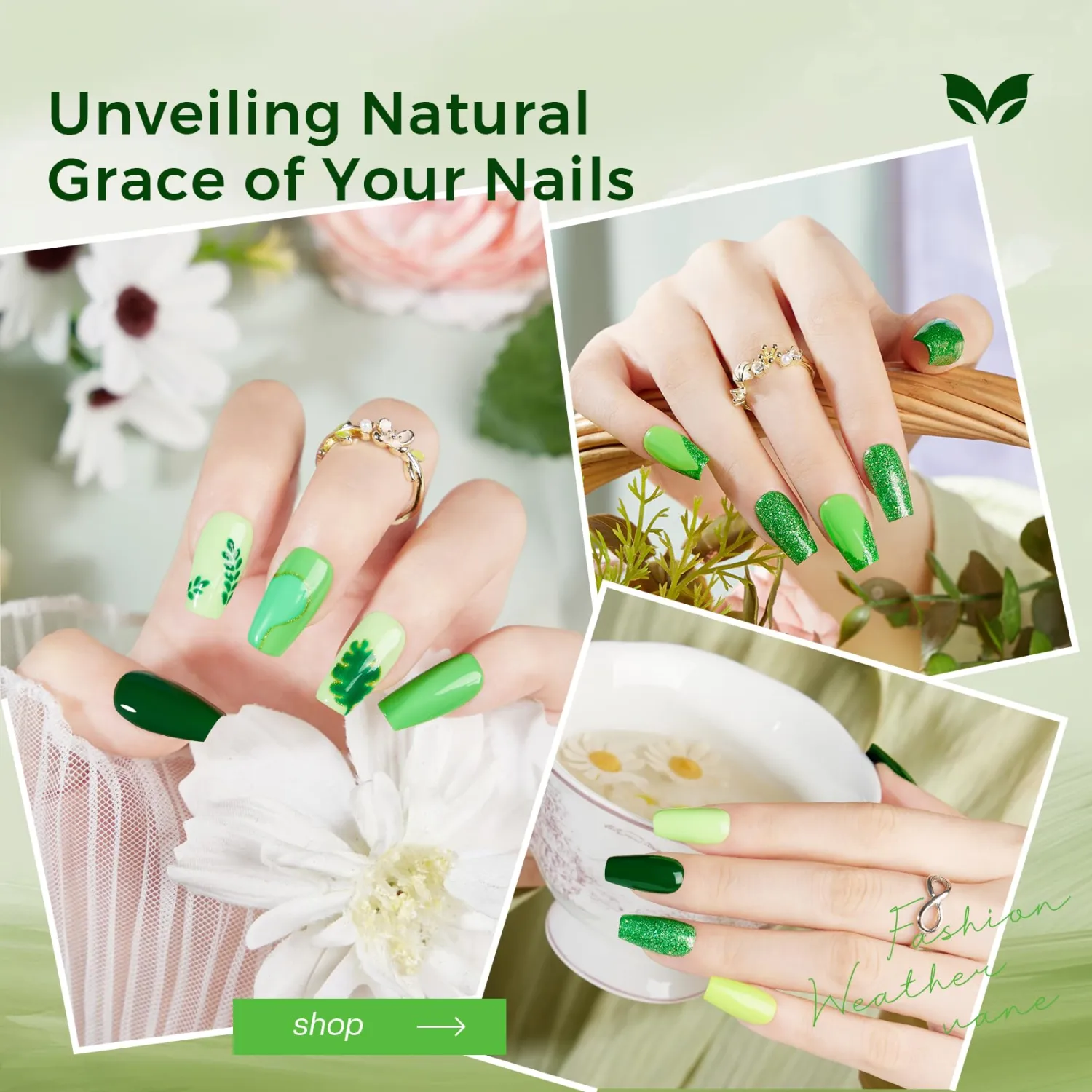 Morovan Green Nail Polish Set: Glitter Emerald Dark Green Spring Summer Fingernail Polish Kit Neon Lime Flash Air Quick-Dry Nail Polish Pack for Nail Art Manicure Gift Holiday Party for Women Girls