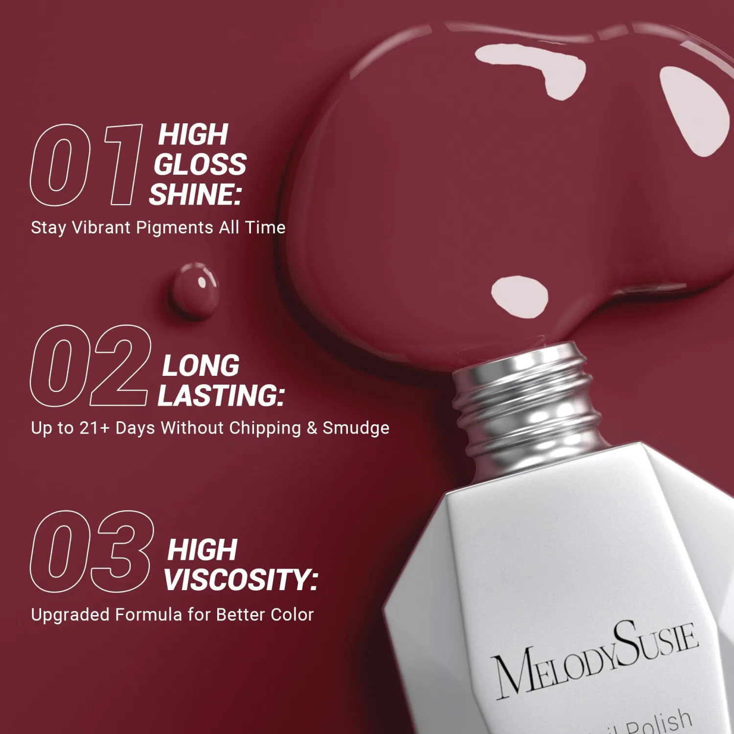 MelodySusie Thick Red Gel Nail Polish,0.5fl oz Maroon Nails Soak Off UV LED Oxblood Red Gel Polish Gift for Women Manicure Salon DIY Nail Art Design Decoration at Home-1680