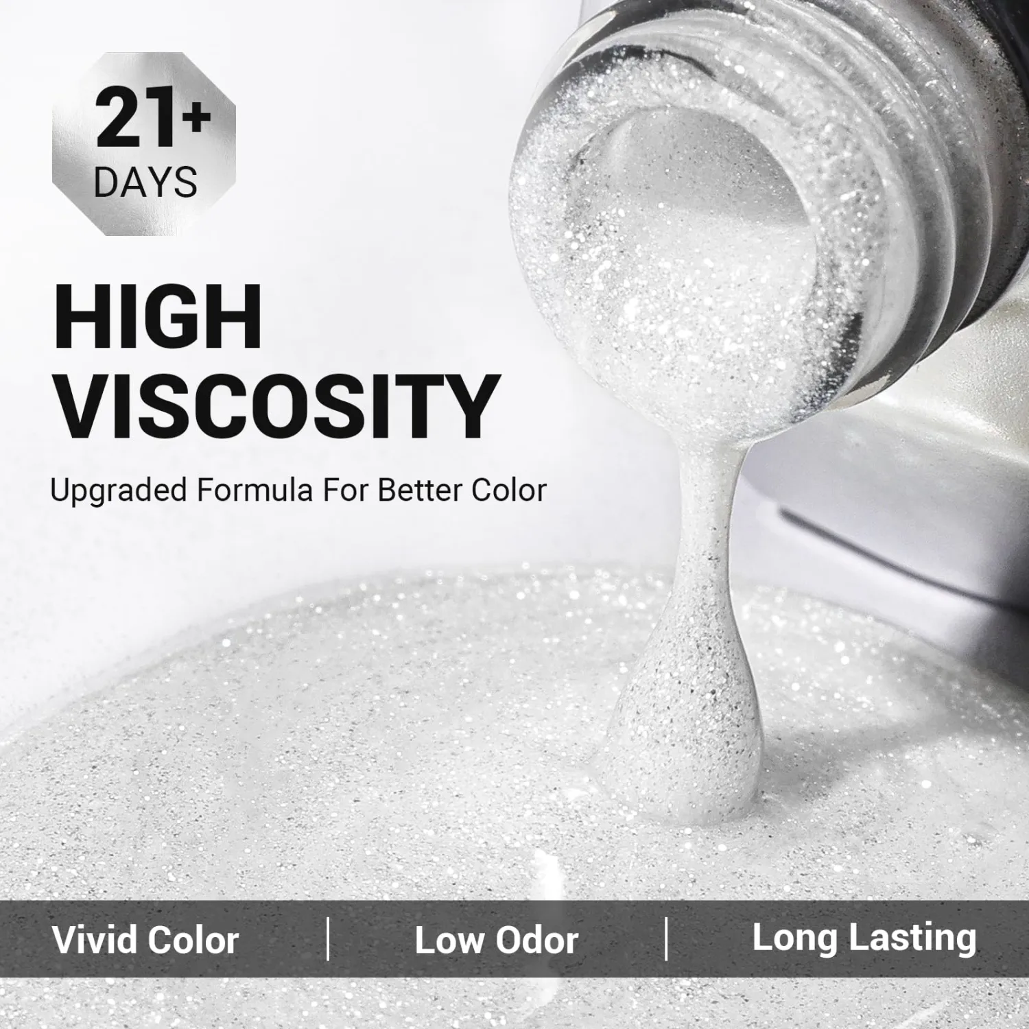 MelodySusie Thick White Glitter Gel Nail Polish,0.5fl oz Soak Off UV LED Sparkle Pure White Glitter Gel Polish Gift for Women Nail Art Manicure Salon DIY Nail Design Decoration at Home-z054