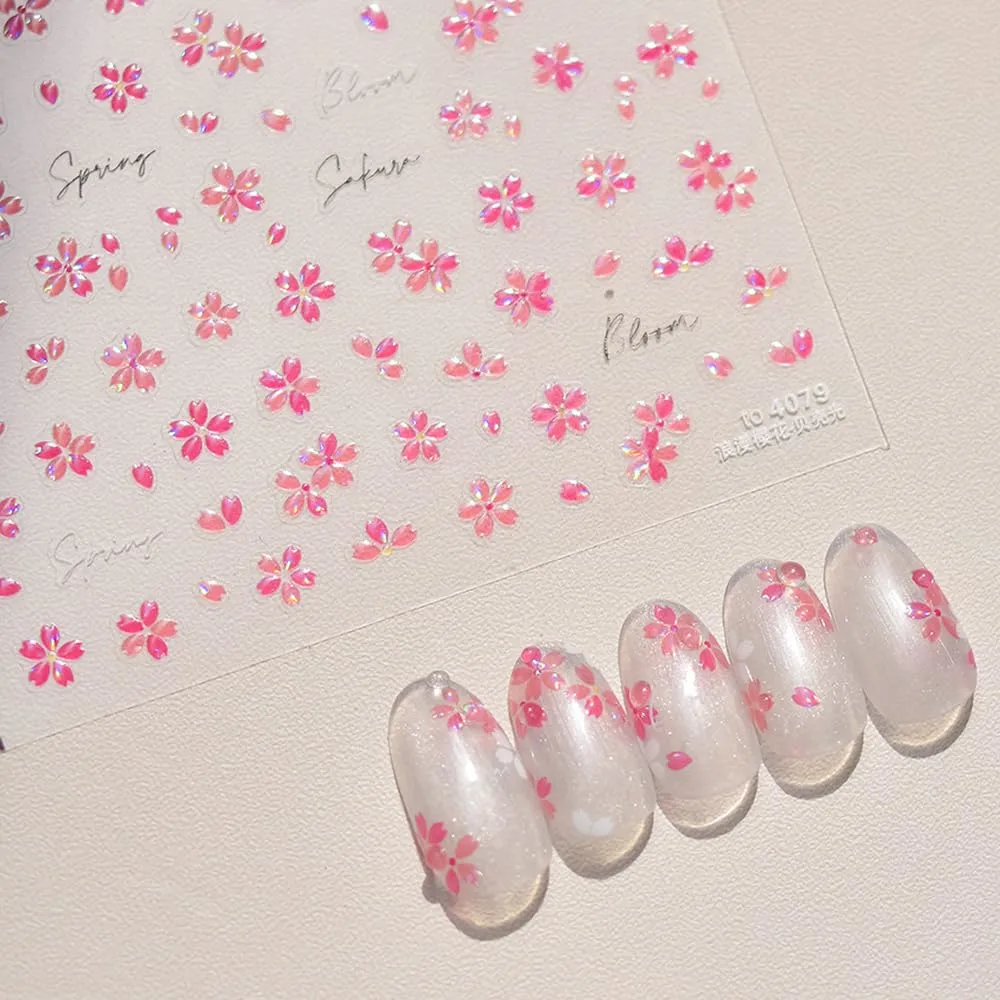 Sakura Pink 5D Embossed Nail Stickers – Premium Salon-Grade Cherry Blossoms Nail Art Stickers, Self-Adhesive Nail Decals, Long-Lasting, Detailed Textured Designs, Easy DIY Manicure, Home or Salon Use