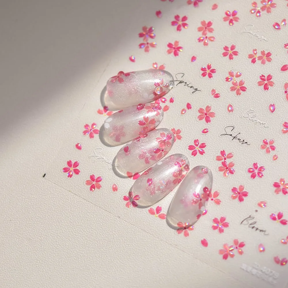 Sakura Pink 5D Embossed Nail Stickers – Premium Salon-Grade Cherry Blossoms Nail Art Stickers, Self-Adhesive Nail Decals, Long-Lasting, Detailed Textured Designs, Easy DIY Manicure, Home or Salon Use