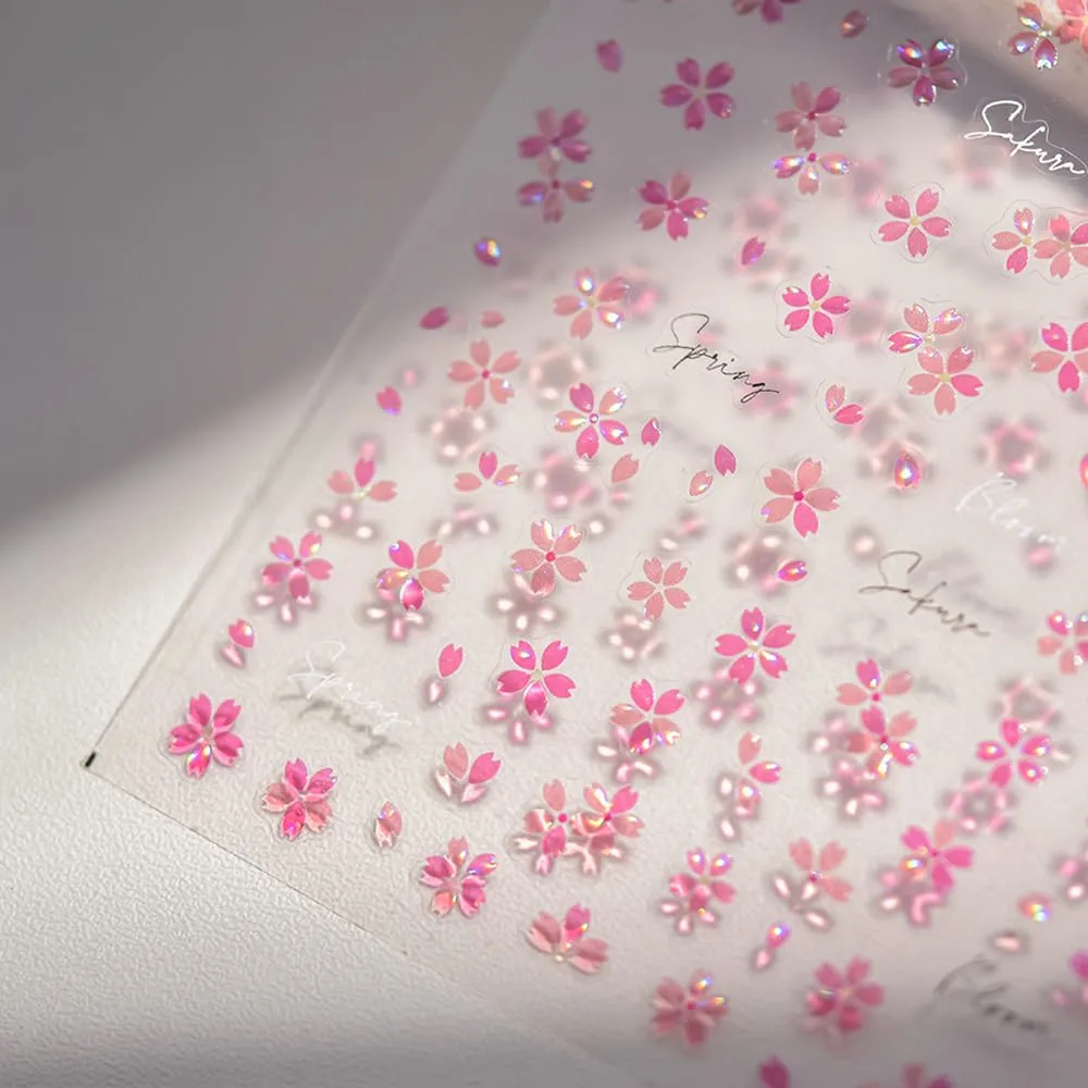 Sakura Pink 5D Embossed Nail Stickers – Premium Salon-Grade Cherry Blossoms Nail Art Stickers, Self-Adhesive Nail Decals, Long-Lasting, Detailed Textured Designs, Easy DIY Manicure, Home or Salon Use