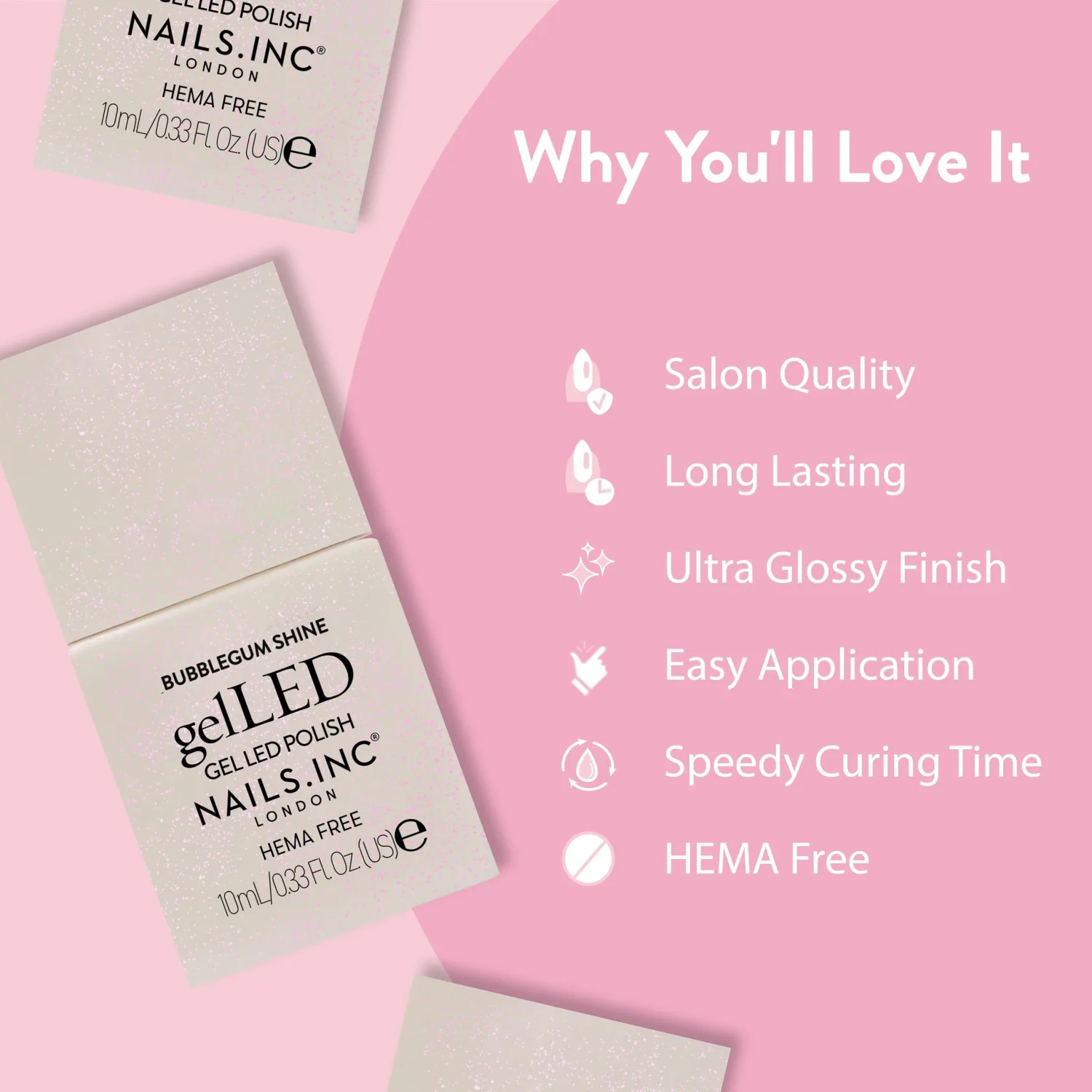 Nails.INC GelLED UV/LED Gel Nail Polish, Bubblegum Shine, Pink Shimmer, Long Lasting, High Shine Color, Quick Cure Formula, Hema Free, Art Gel Manicure At Home, 30-60 Second Cure Time, 0.33 Fl Oz