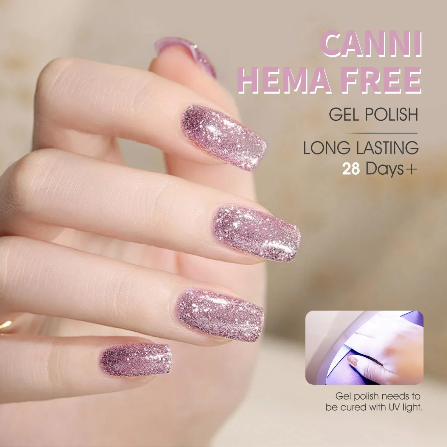 CANNI Glitter Purple Gel Nail Polish, 1Pcs Purple Sparkly Gel Polish Shiny Glitter Color Soak Off U V Nail Manicure Salon DIY at Home