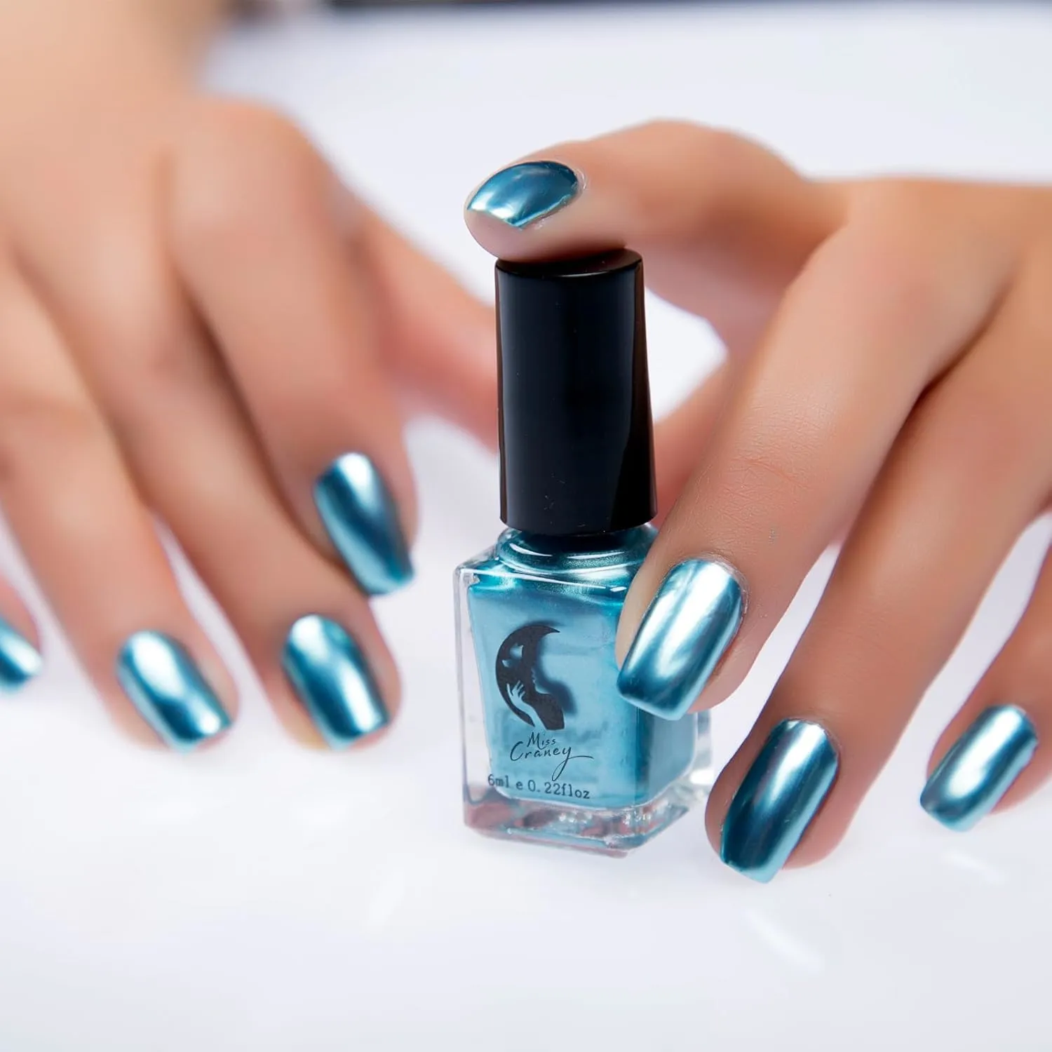 Blue Metallic Nail Polish, Mirror Shiny Metal Long-Lasting Quick Dry Nail Lacquers (05, 6ml)