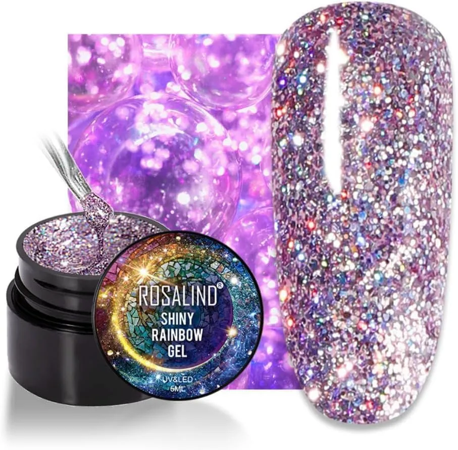 Purple Reflective Gel Nail Polish, Diamond Nail Glitter, Holographic Nail Polish, Nail Art DIY Manicure Salon, DIY Nail Design, Nail Art Gifts for Girls Women