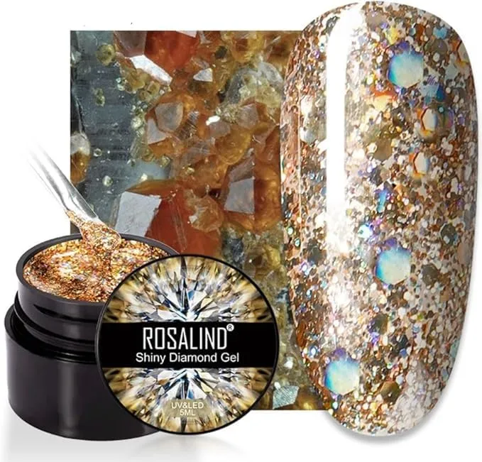 Gold Reflective Gel Nail Polish, Diamond Nail Glitter, Holographic Nail Polish, Nail Art DIY Manicure Salon, DIY Nail Design, Nail Art Gifts for Girls Women
