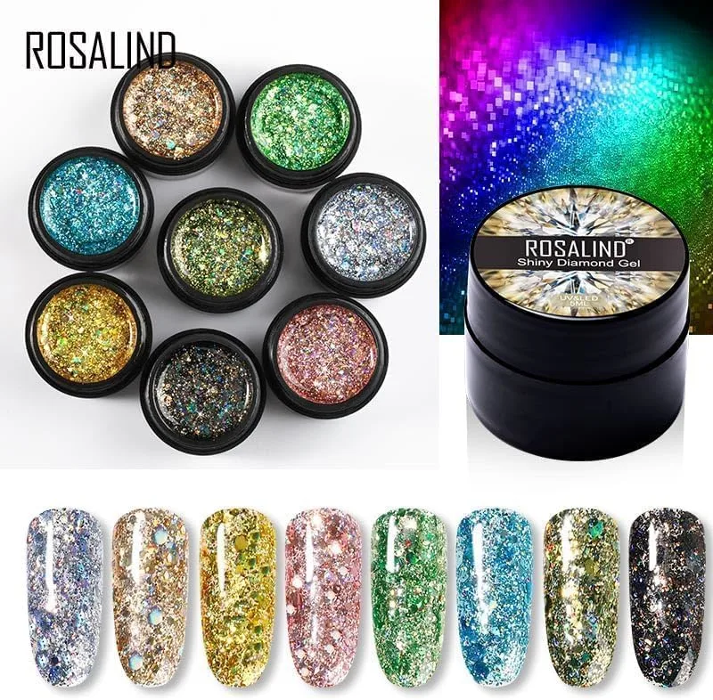 Gold Reflective Gel Nail Polish, Diamond Nail Glitter, Holographic Nail Polish, Nail Art DIY Manicure Salon, DIY Nail Design, Nail Art Gifts for Girls Women