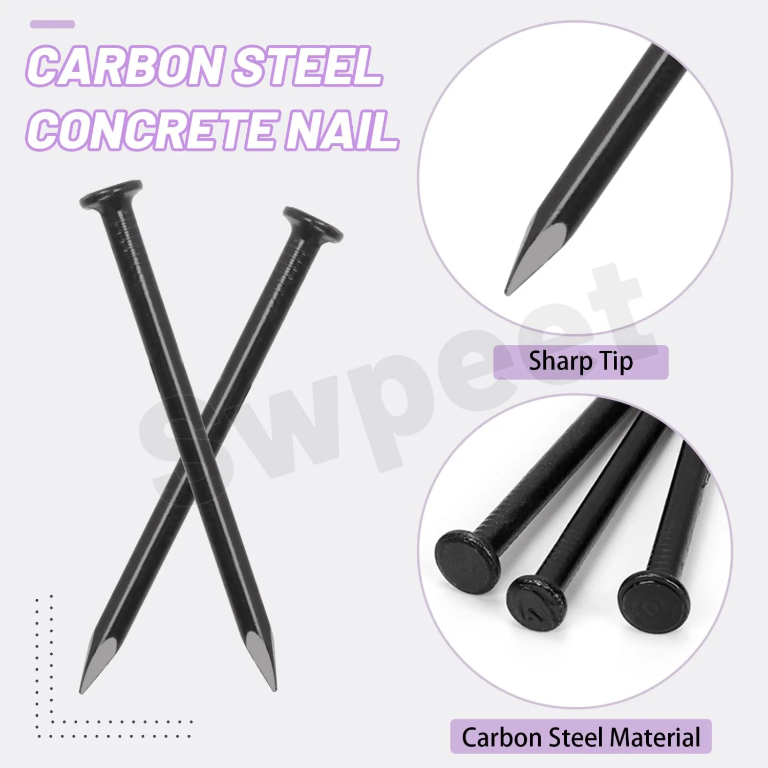 Swpeet 150Pcs 2" Black Hardware Nails Assortment Kit, Steel Nail, 3.3x50mm Galvanized Nails, Small Nails, Finishing Nails, Wall Nails, Wood Nails, Nails for Concrete Brick