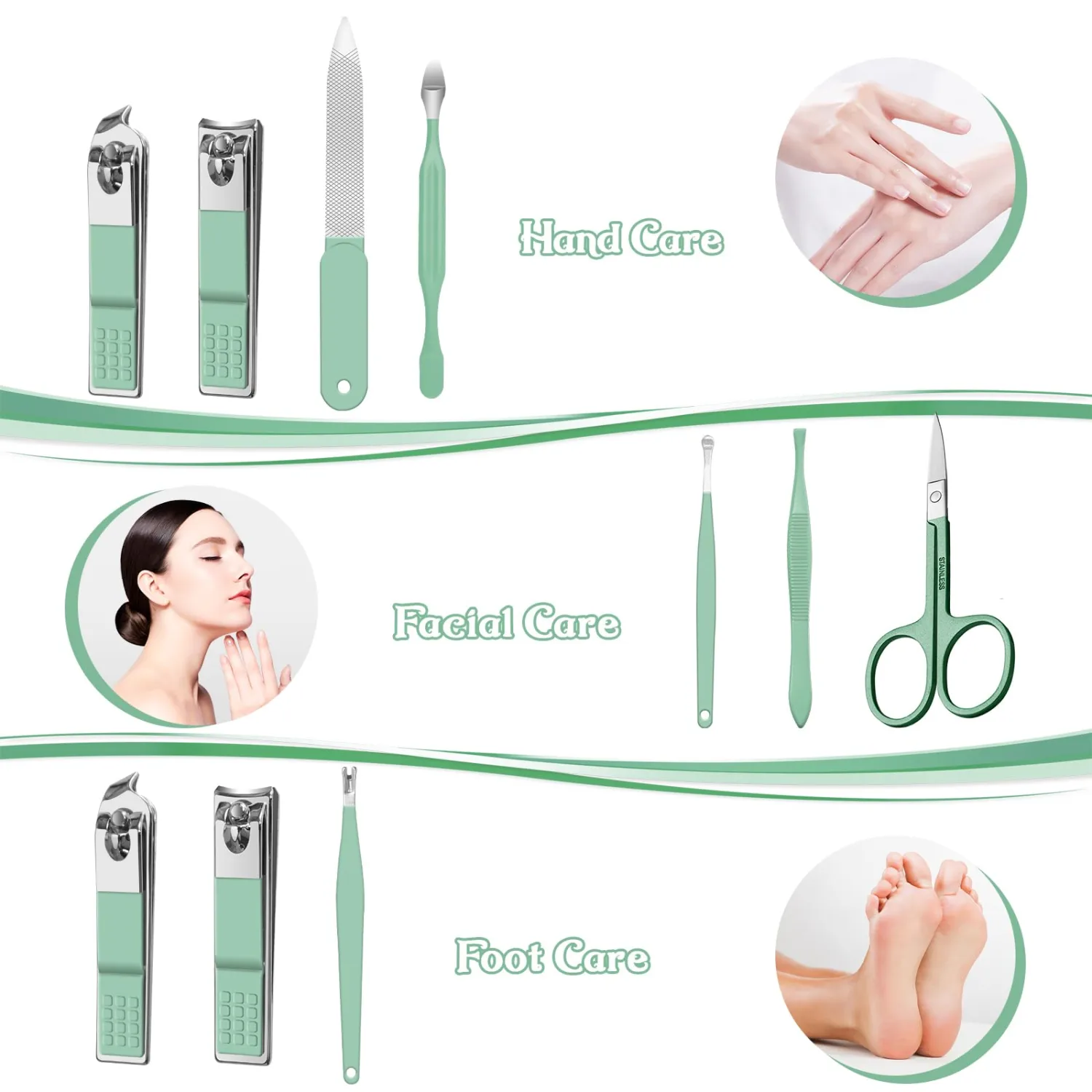 Manicure Set 8 in 1 Nail Clipper Set,RedFlow Nail Clippers,Fingernail & Toenail Clippers,Manicure Tools,Pedicure Tools,Suitable for Travel Manicure Kit,Nail Set Kit with Everything Profe (Green)