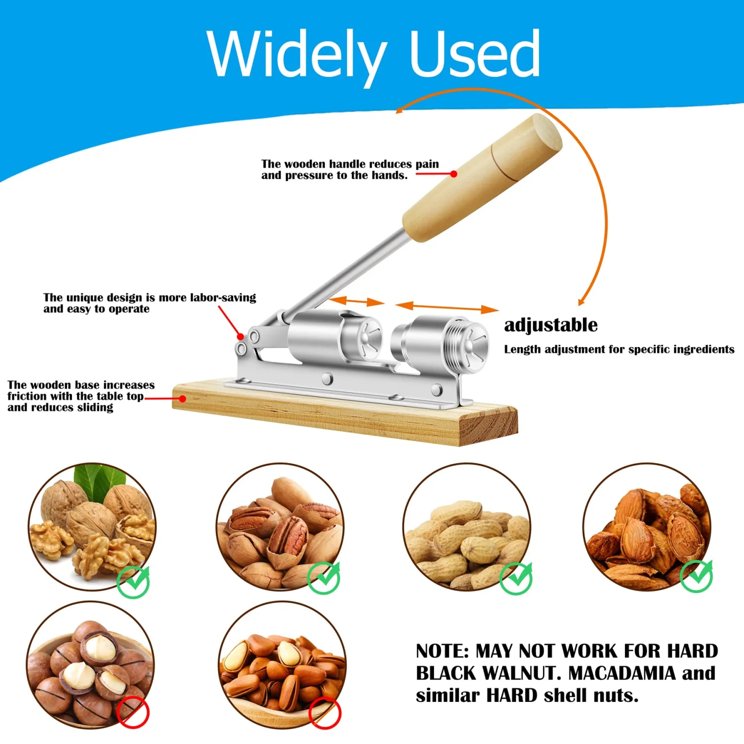Nutcrackers for Nuts, Nut Crackers for Pecans, Heavy Duty Nut Cracking Tools, Adjustable Pecan Cracker Sheller, HOFHTD Pecan Nut Cracker Opener Tool for Walnuts Pecans Hazelnuts Almonds Brazil Nuts