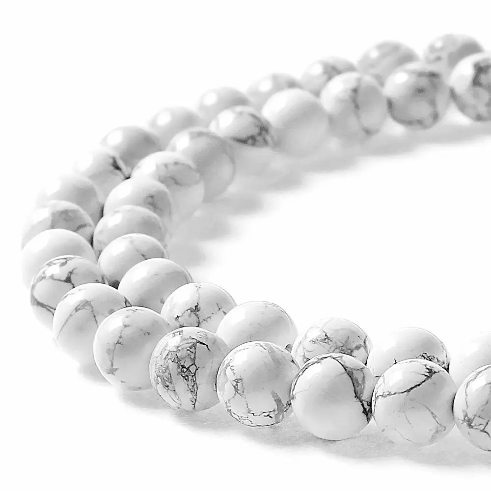 MJDCB AAAA Natural Stone Beads White Howlite Turquoise Round Loose Beads for Jewelry Making 15" (8mm)