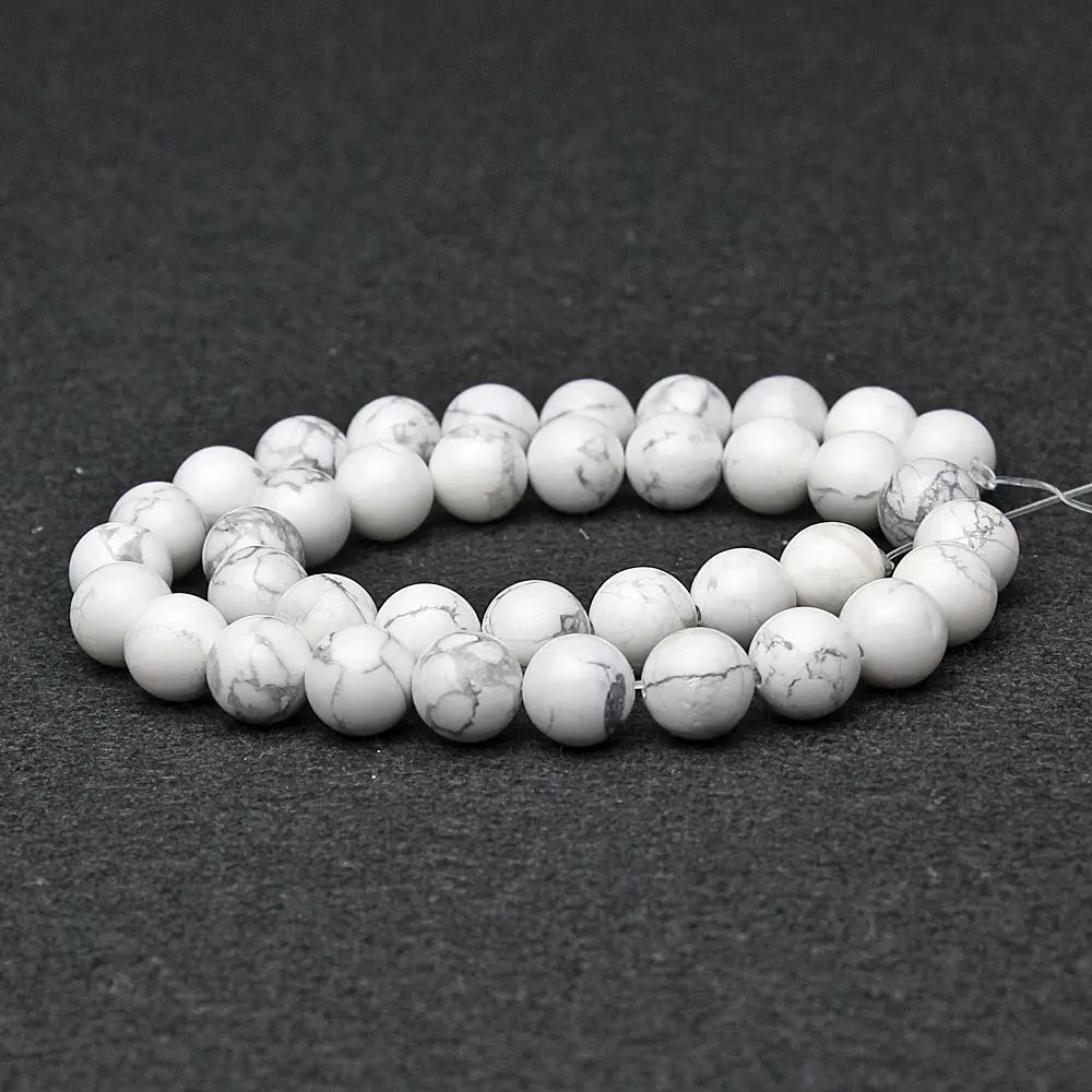 MJDCB AAAA Natural Stone Beads White Howlite Turquoise Round Loose Beads for Jewelry Making 15" (8mm)