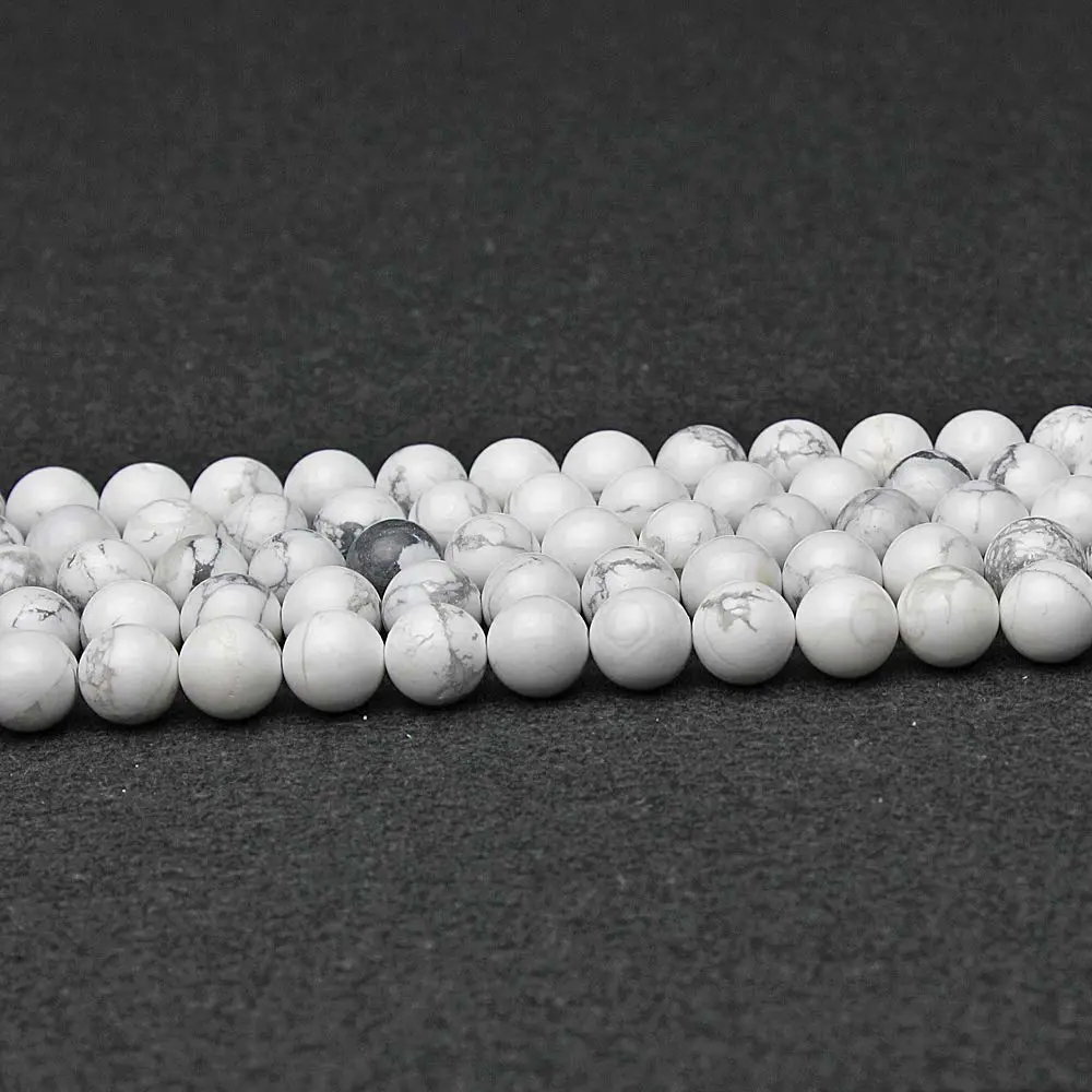 MJDCB AAAA Natural Stone Beads White Howlite Turquoise Round Loose Beads for Jewelry Making 15" (8mm)