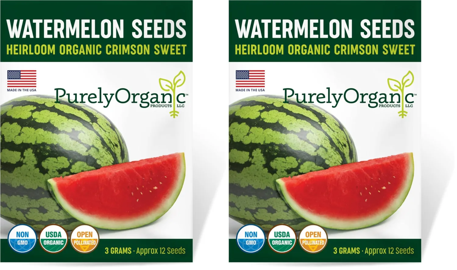 Organic Watermelon Seeds (Crimson Sweet) - Approx 12 Seeds - USDA Organic, Non-GMO, Open Pollinated, Heirloom, USA Origin (Pack of 2)