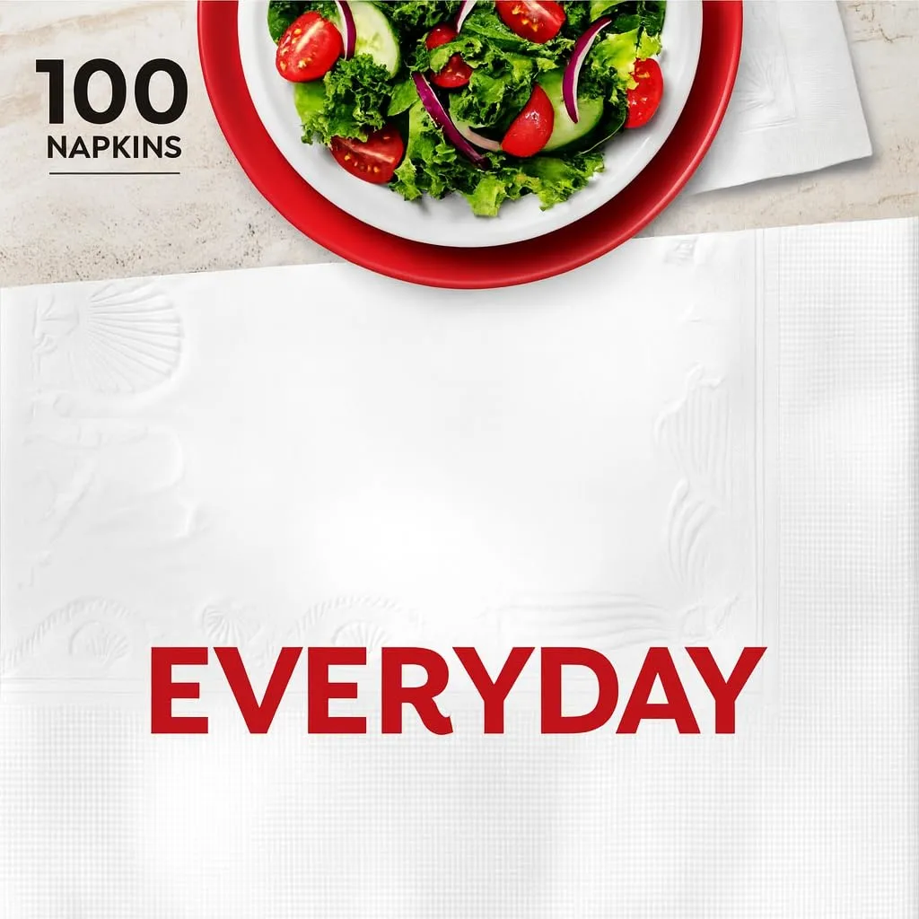 Disposable White Napkins 100 Count, Soft Everyday Paper Napkins for Meals, Events, Parties, Gatherings, Home Dining and General Table Use