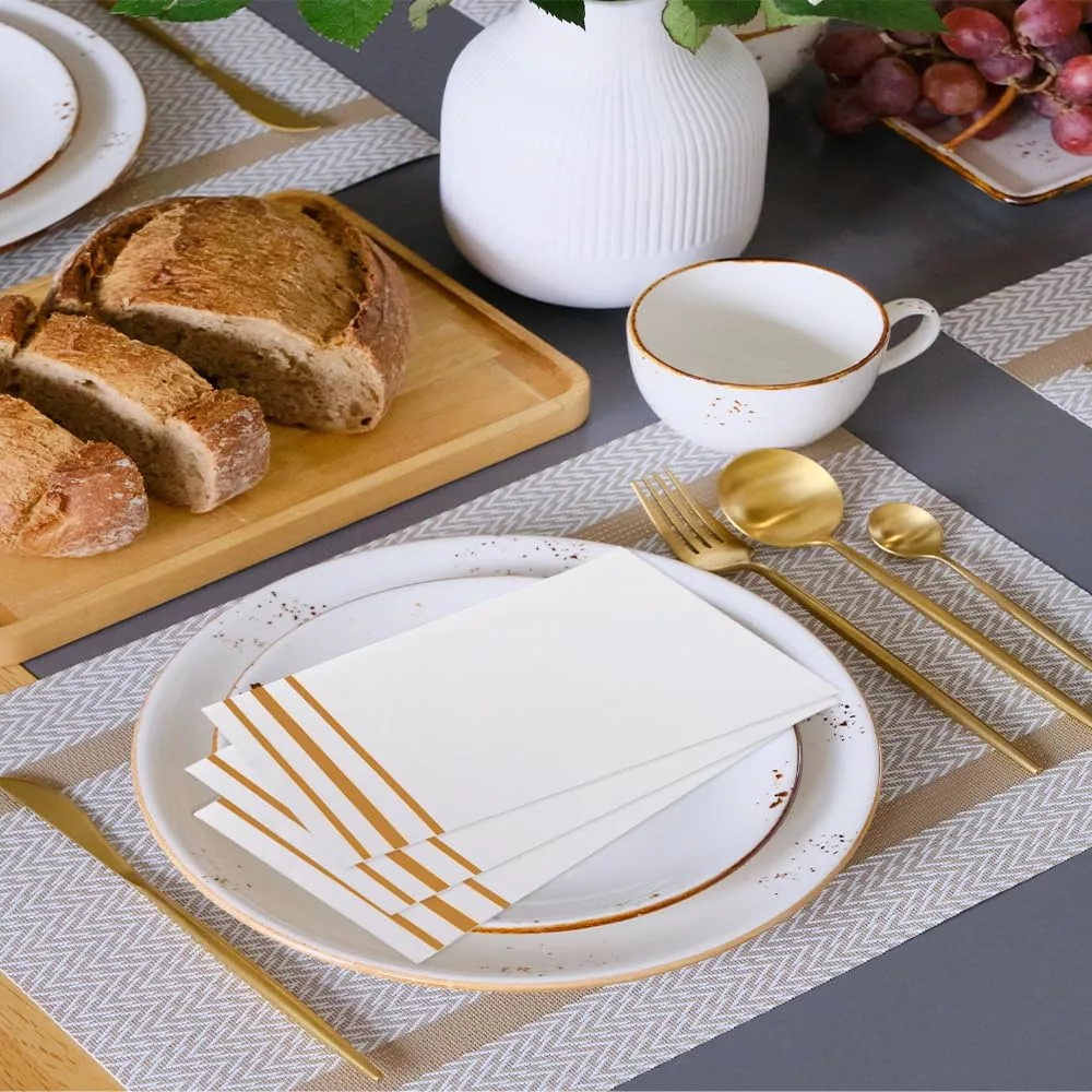 Napkins Disposable Paper Napkins 50 Pack Paper Hand Towels Absorbent Dinner Napkins White and Gold Napkin Guest Towels Tissue Party Napkin for Bathroom Dinner Wedding Kitchen Party Event Decorative