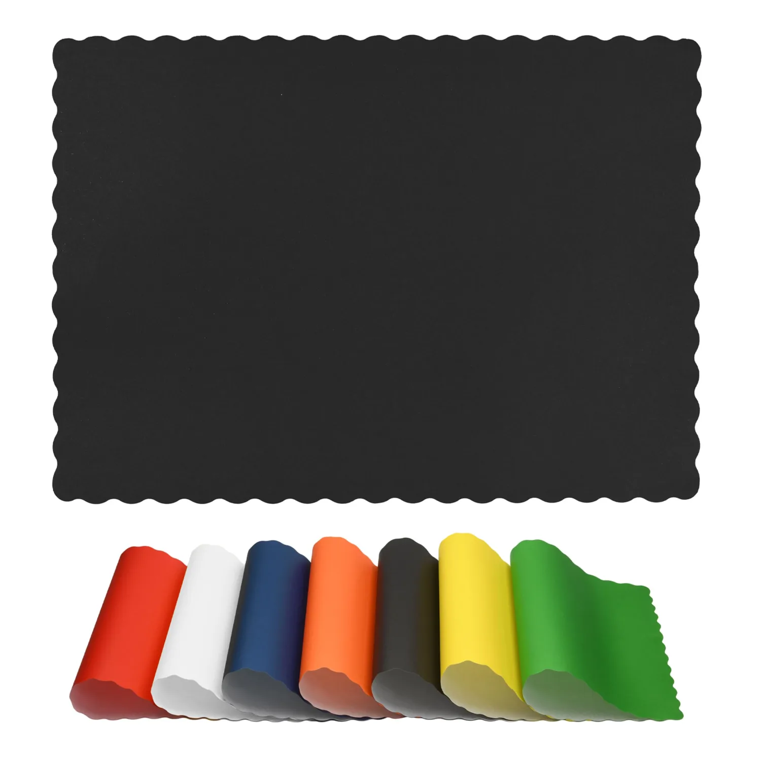 Paper Placemats for Dining Table – Disposable Scalloped Edges Color Table Mats great for Parties and Christmas Table Decorations 10"x14" 50ct ( Black )