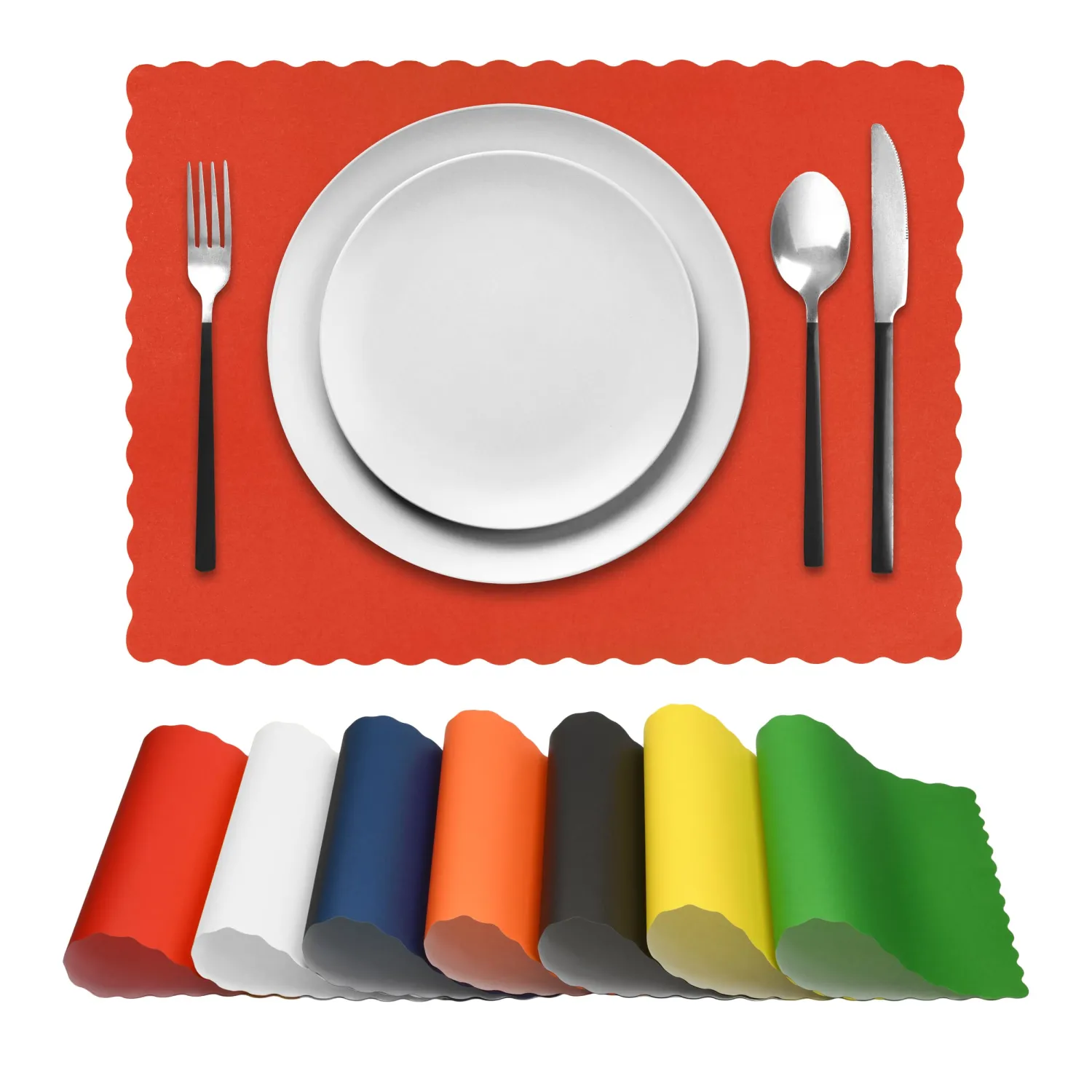 Disposable Paper Placemats – Premium, 50 Pack of Red Scalloped Edge Placemats, Perfect Size 10x 14