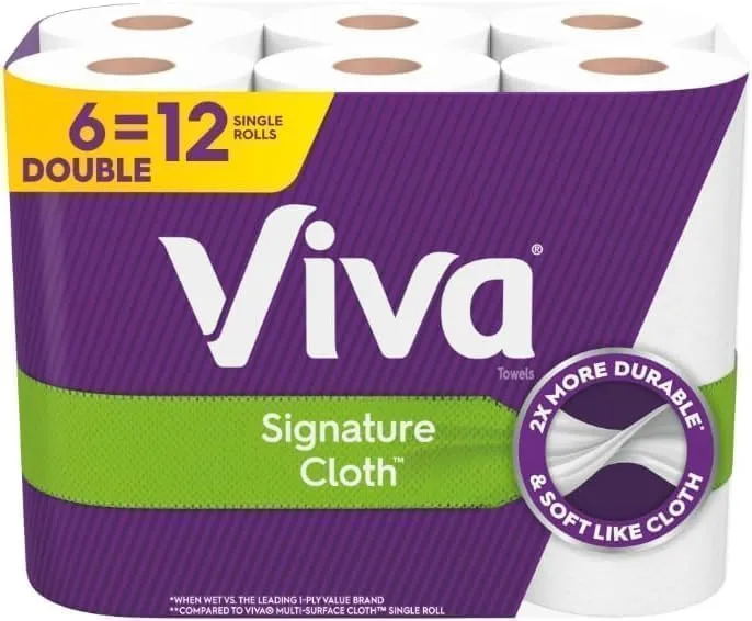 Viva Soft & Strong Kitchen Paper Towels, White, Single Ply, Cloth-Like Texture, Absorbent, 6 Count, 12 Single Rolls