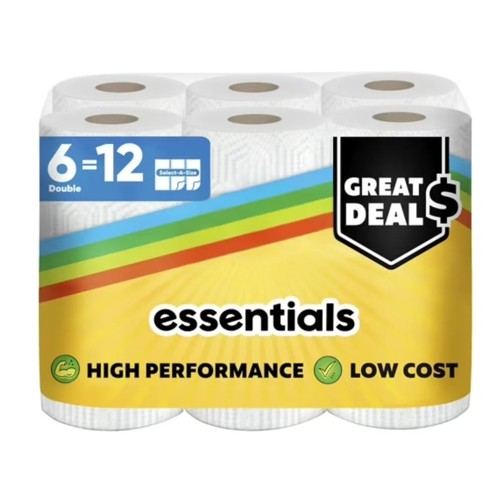 Paper Towels Select-A-Size, 6 Double Rolls, 108 Sheets Per Roll, Strong Absorbent Disposable Towels for Home Kitchen Cleaning and Everyday Tasks