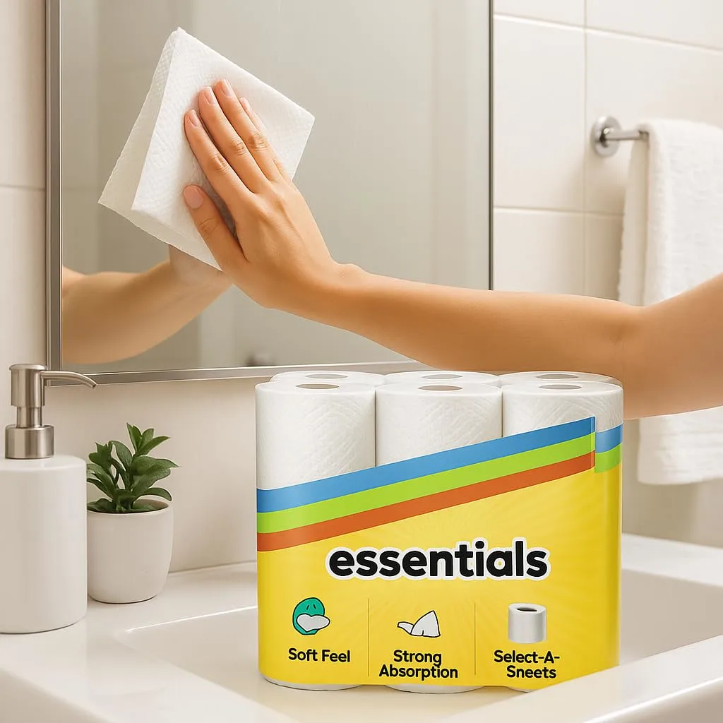 Paper Towels Select-A-Size, 6 Double Rolls, 108 Sheets Per Roll, Strong Absorbent Disposable Towels for Home Kitchen Cleaning and Everyday Tasks