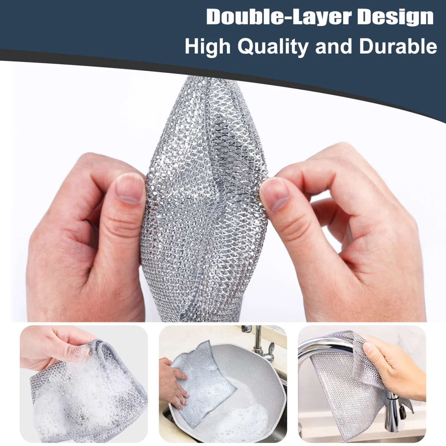 Navona 18 Pcs New Upgrade Steel Wire Dishcloth, Double-Layer Multipurpose Dishwashing Rag, Powerful Cleaning Non-Scratch Dishcloth Rag for Cookware, Sinks, Dishes, Stove Tops