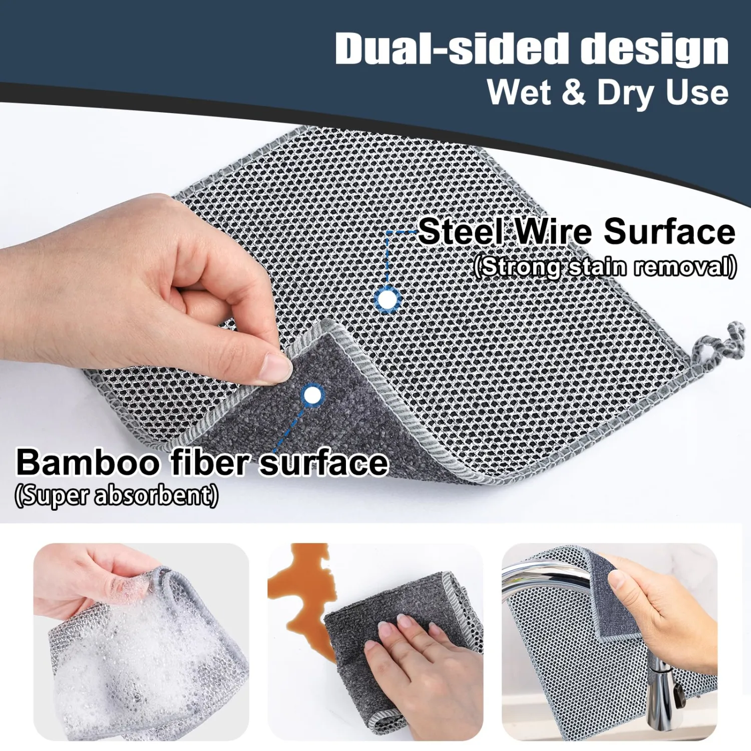 Navona 12 Pcs New Upgrade Steel Wire Dishcloth,Dry and Wet Dual-Use Steel Wire Cleaning Cloth,Powerful Cleaning Non-Scratch Wire Dishcloth Rag for Cookware, Sinks, Dishes, Stove Tops