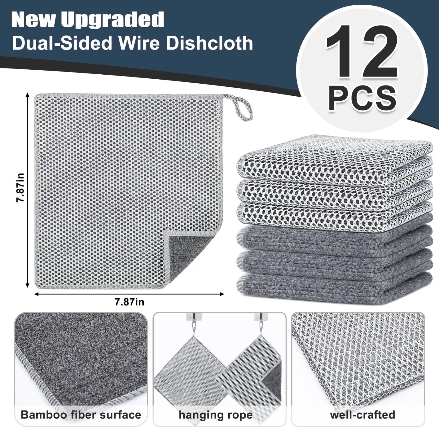 Navona 12 Pcs New Upgrade Steel Wire Dishcloth,Dry and Wet Dual-Use Steel Wire Cleaning Cloth,Powerful Cleaning Non-Scratch Wire Dishcloth Rag for Cookware, Sinks, Dishes, Stove Tops