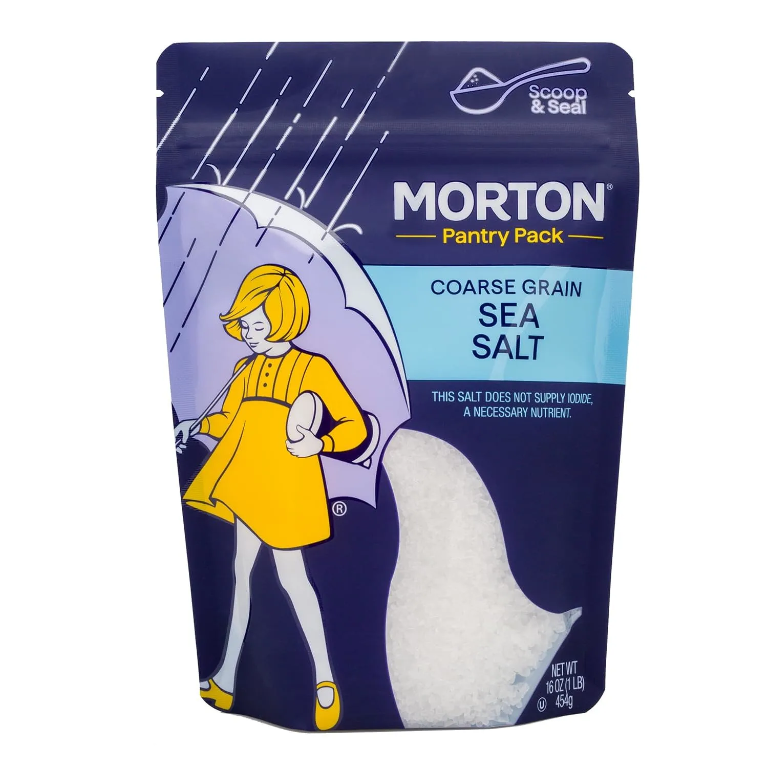 Morton Sea Salt Coarse Grain, All-Natural Sea Salt for Grinder Refill & Finishing, 1 lb Resealable Pouch, Ideal for Cooking, Seasoning & Gourmet Dishes