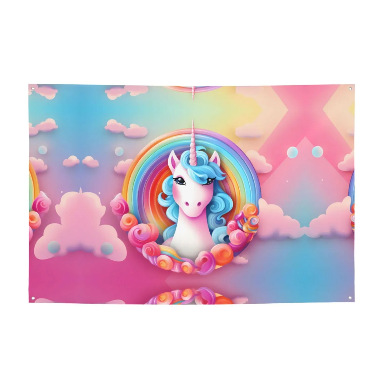 Rainbow Unicorn Party banner for birthdays, Christmas carols, graduations, and anniversaries.