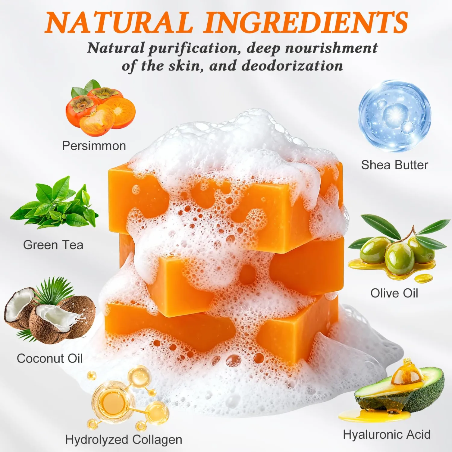 2 PCS Persimmon Soap Bar for Old People Smell, Organic Deodorant Body Face Persimmon Bar Soap for Body Odor Control, Body Wash Soap for Women & Men, Purifying Odor Eliminator, Remove Strong Smell