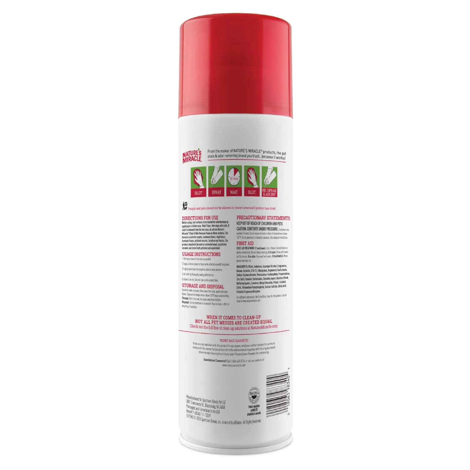 Nature's Miracle Stain & Odor Remover Foaming Aerosol For Dogs, 17.5 Oz (P-68340)