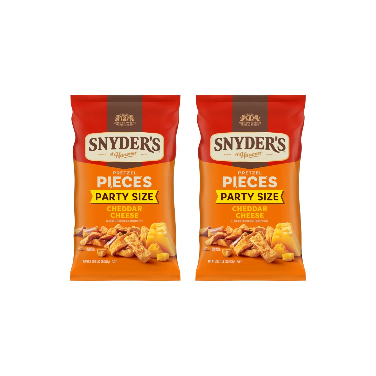 Snyder's of Hanover Pretzel Pieces, Cheddar Cheese, Party Size, 18 Oz (Pack of 2)