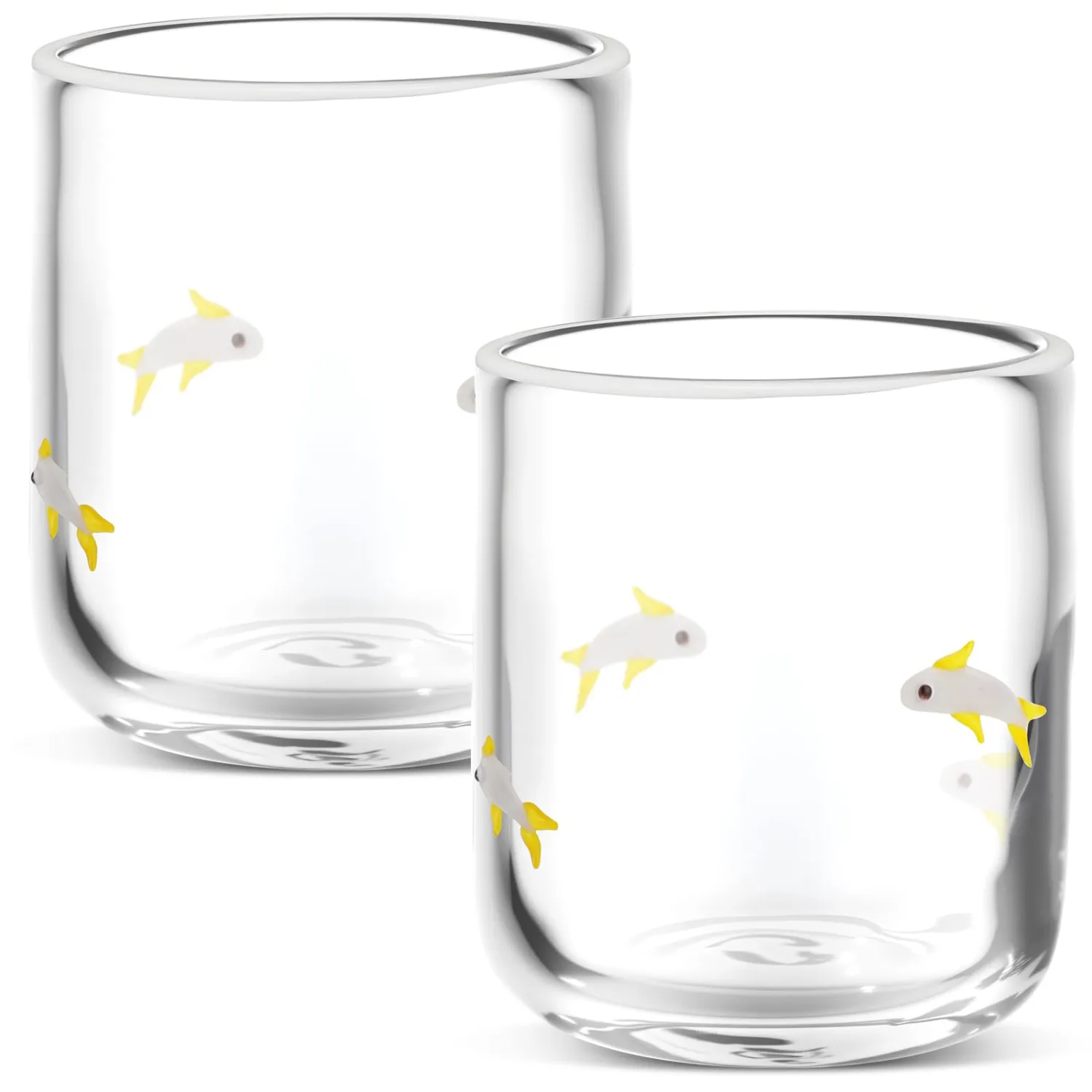 SiliFine 2 Pcs Gray Fish Icon Juice Glasses - 14oz Fish Stemless Wine Drinking Coffee Glass Cup for Home Party Supplies & Gift