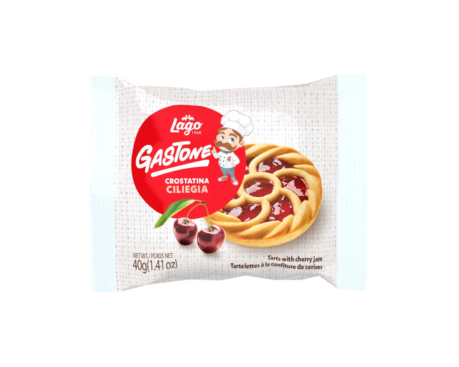 Gastone Lago Crostatine Cherry Jam Tarts, 1.41 oz (6 Count) - Italian Shortcrust Pastry with Sweet Cherry Filling, Individually Wrapped Snack Cakes