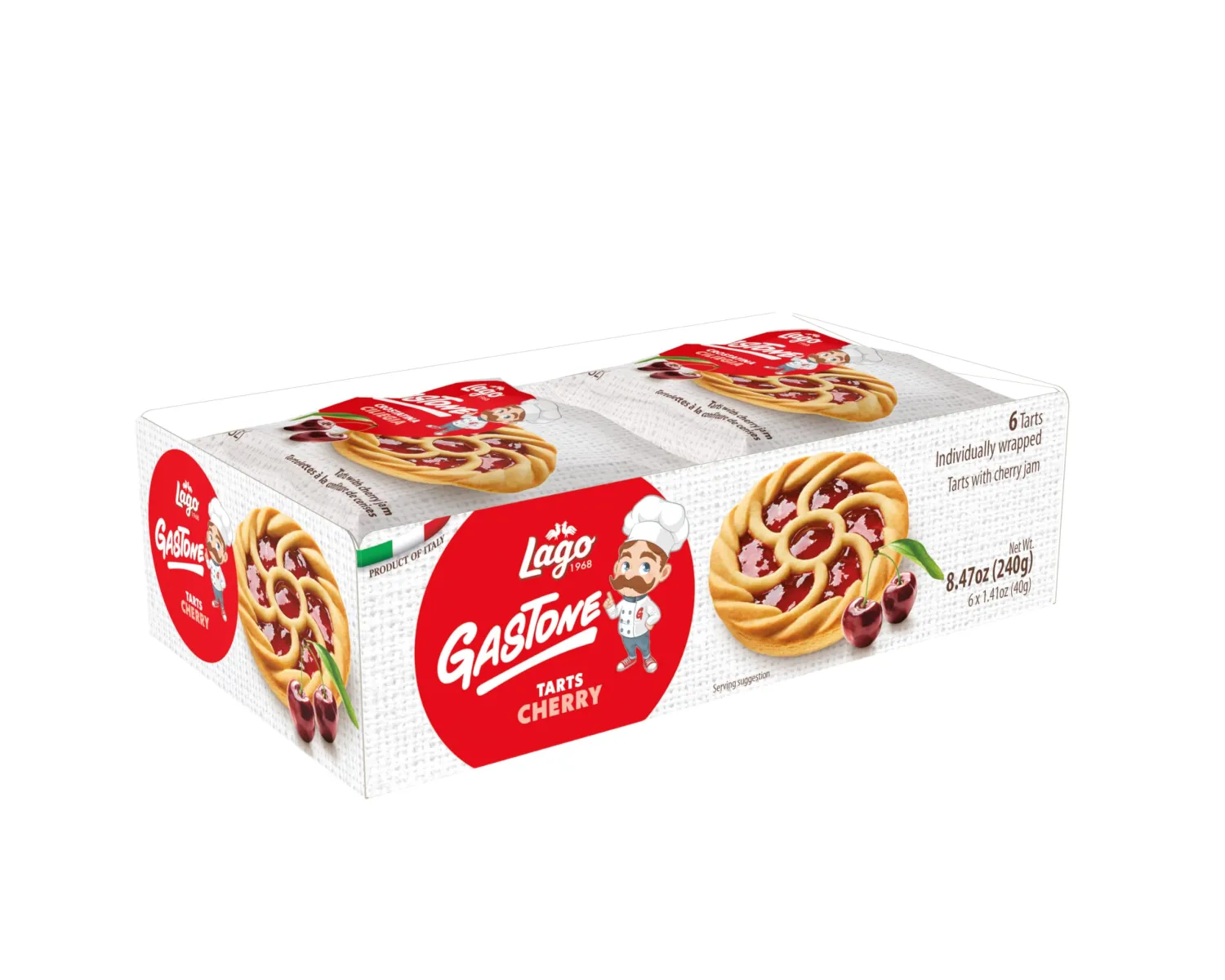 Gastone Lago Crostatine Cherry Jam Tarts, 1.41 oz (6 Count) - Italian Shortcrust Pastry with Sweet Cherry Filling, Individually Wrapped Snack Cakes