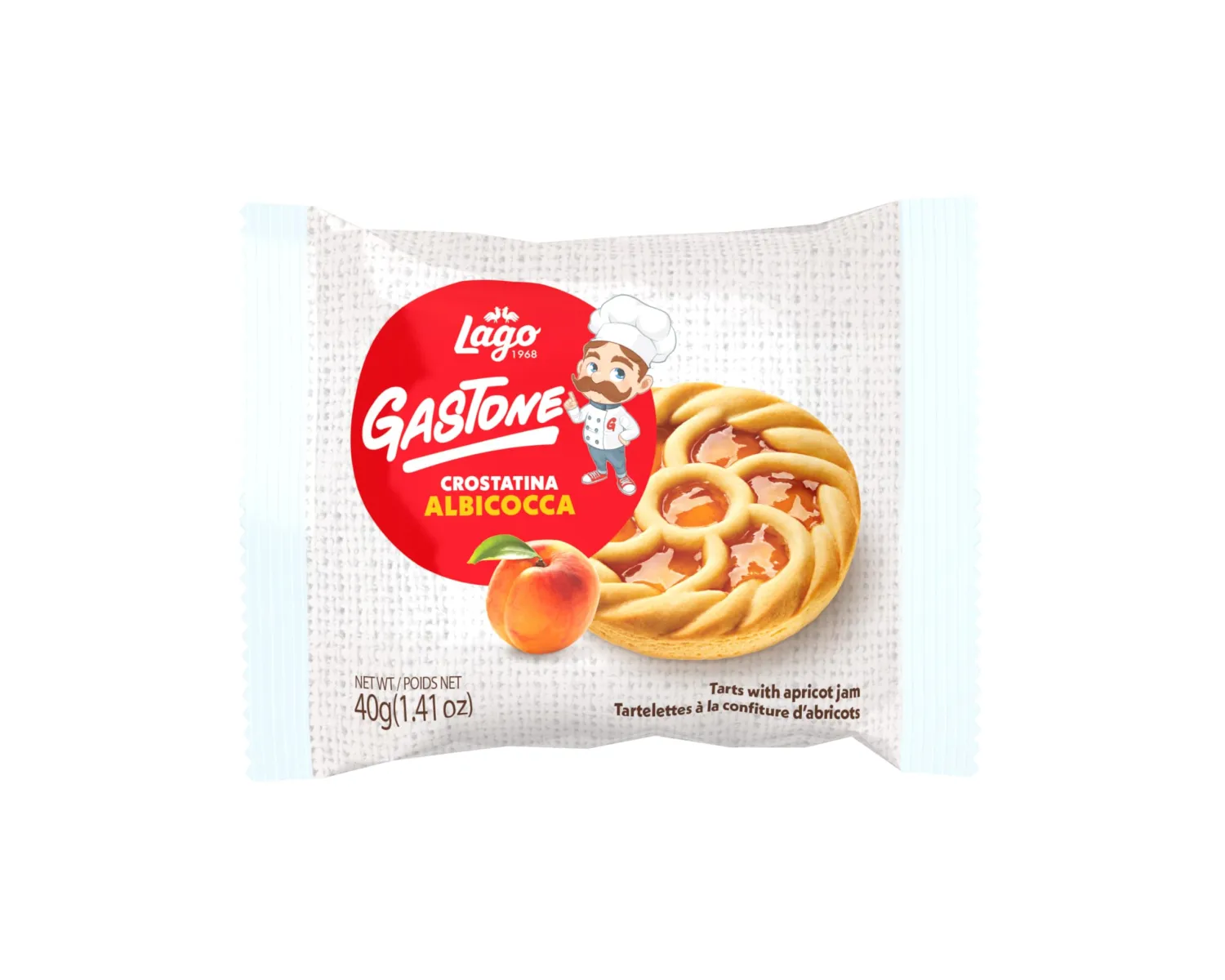 Gastone Lago Crostatine Apricot Tarts, 1.41 oz (6 Count) - Italian Shortcrust Pastry with Sweet Apricot Filling, Individually Wrapped Snack Cakes