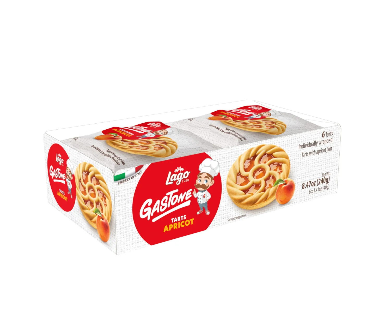 Gastone Lago Crostatine Apricot Tarts, 1.41 oz (6 Count) - Italian Shortcrust Pastry with Sweet Apricot Filling, Individually Wrapped Snack Cakes