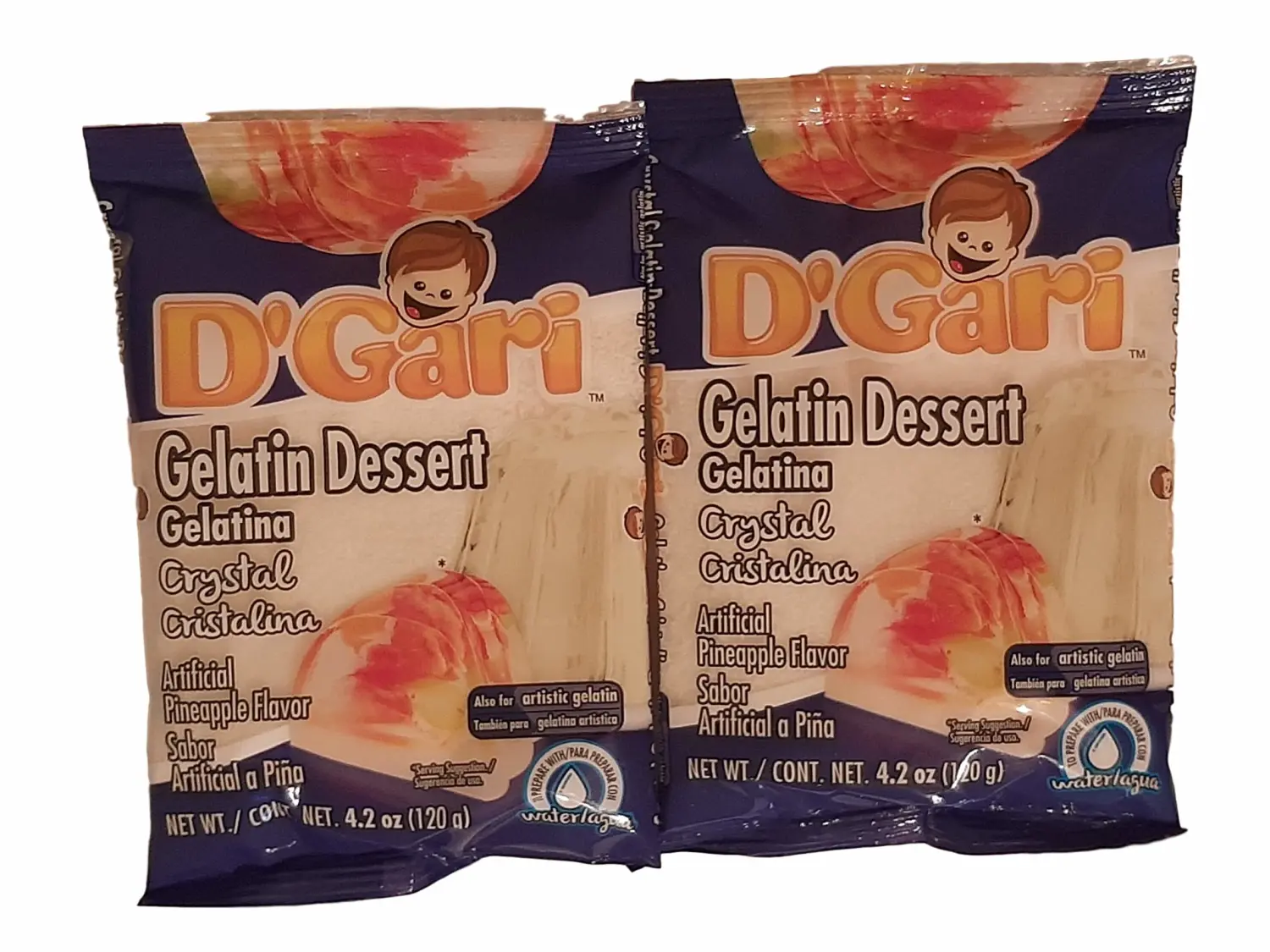 D Gari pack of 2 Cristalina con sabor a Piña Gelatin 4.2oz, Quick Snacks, Crystal Dessert, Gelatin, Mix, Mexico, Powder