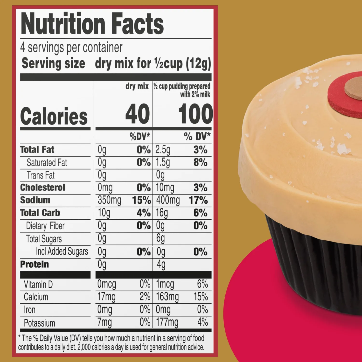 Sprinkles Salted Caramel Cupcake Sugar-Free Instant Pudding Mix, 4 Servings, 1.71 oz Box (Pack of 2)