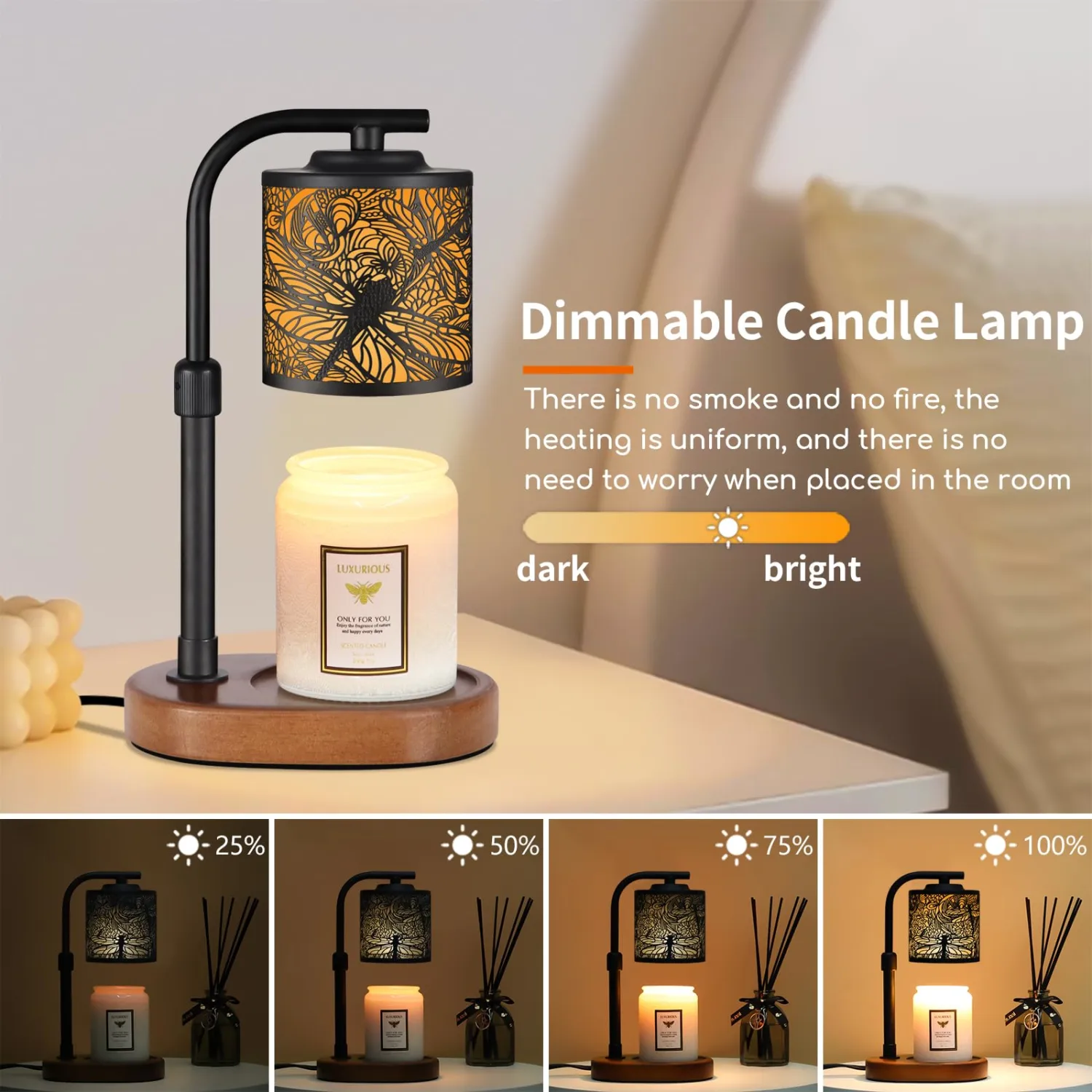 kobodon Candle Warmer Lamp with Timer, Electric Candle Lamp Warmer Birthday for Mom Women Home Bedroom Decor Wax Melt Warmer for Scented Wax with Jar Candles (Dragonfly)