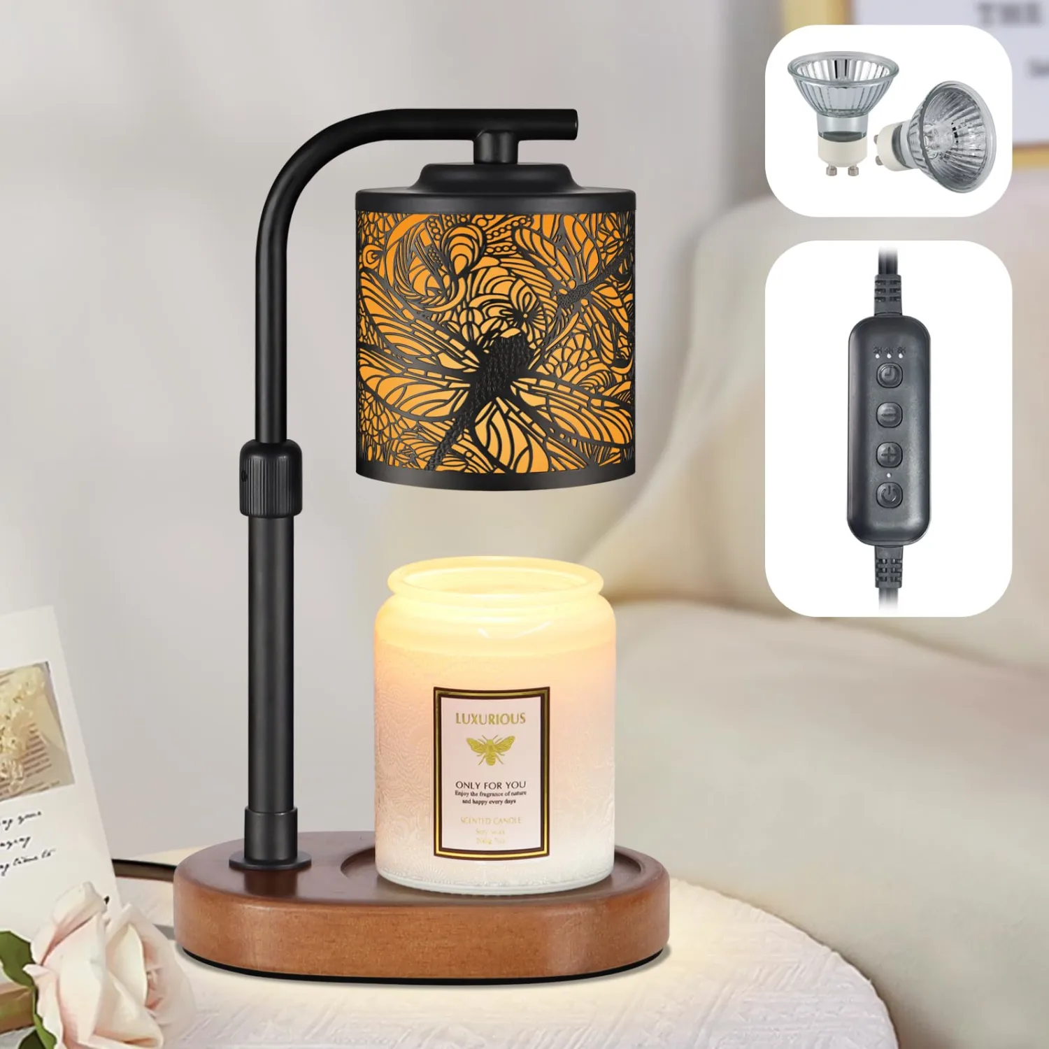 kobodon Candle Warmer Lamp with Timer, Electric Candle Lamp Warmer Birthday for Mom Women Home Bedroom Decor Wax Melt Warmer for Scented Wax with Jar Candles (Dragonfly)