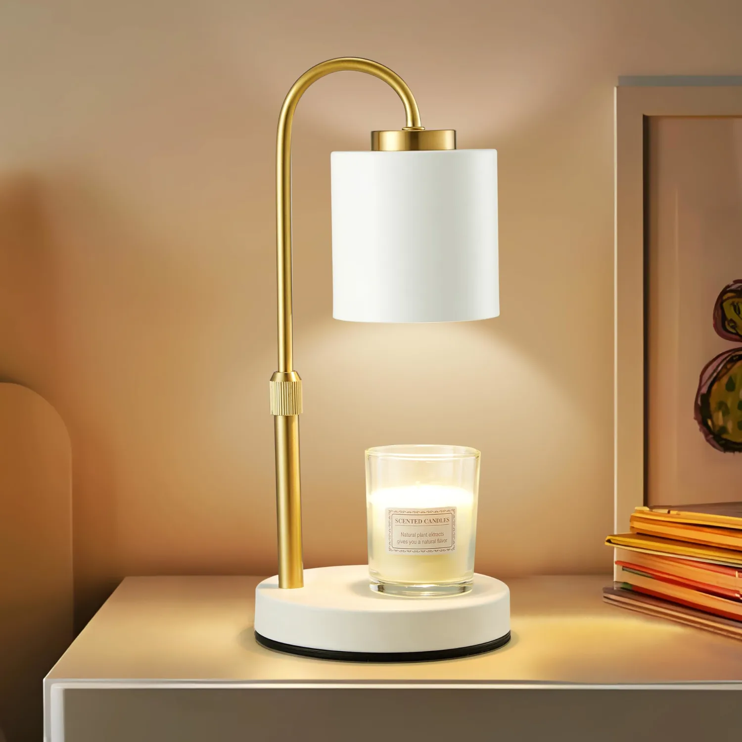 CASTLELIFE Candle Warmer Lamp with Timer & Dimmer, Height Adjustable Electric Wax Melt Warmer for Jar Candles, Gifts for Mom Home Decor, White Gold