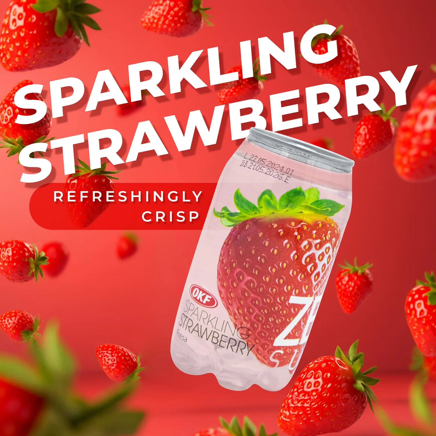 OKF Sparkling Juice Water Beverage Blend, Strawberry, No Preservatives, No Artificial Color, Gluten Free, Fat Free, 11.84 FL OZ, 24 Cans
